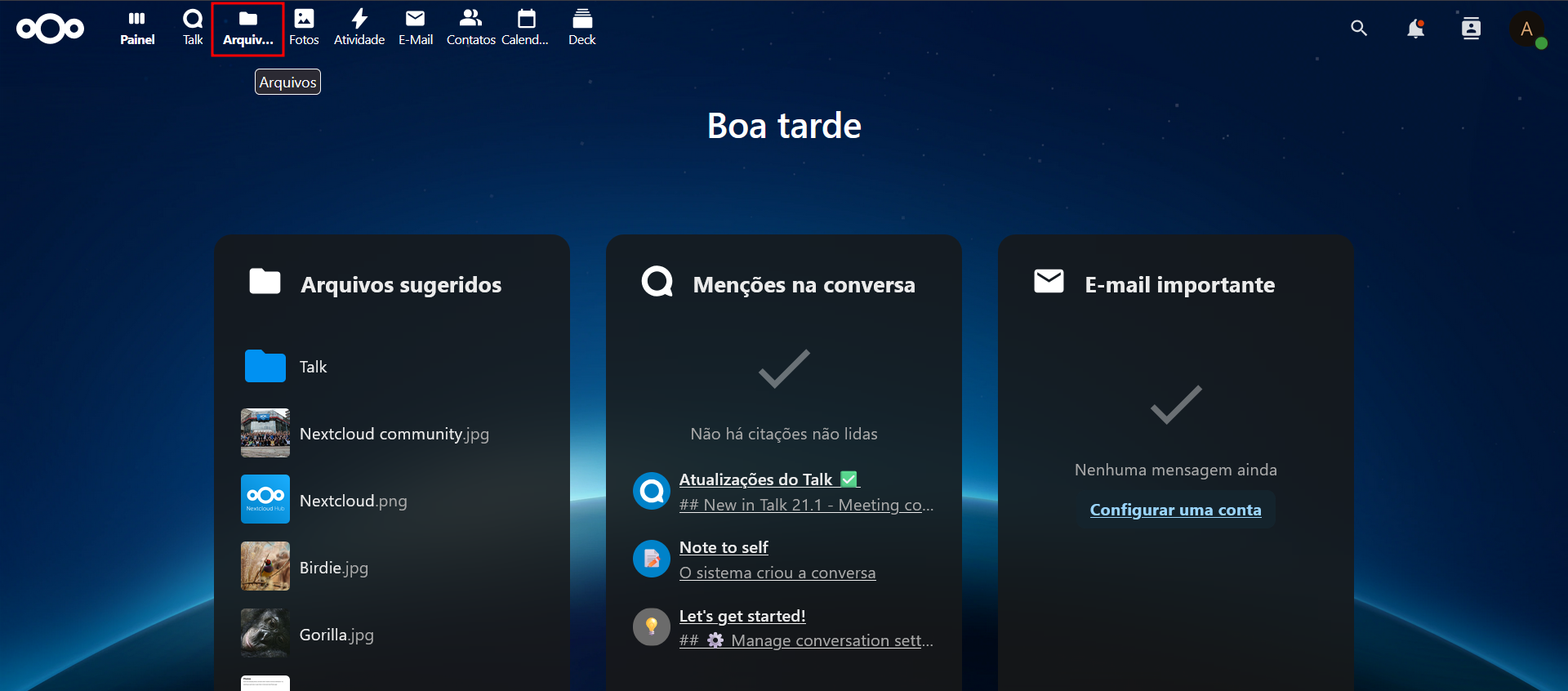 Localização do módulo de arquivos