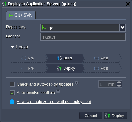 Tela de implementação de aplicações golang