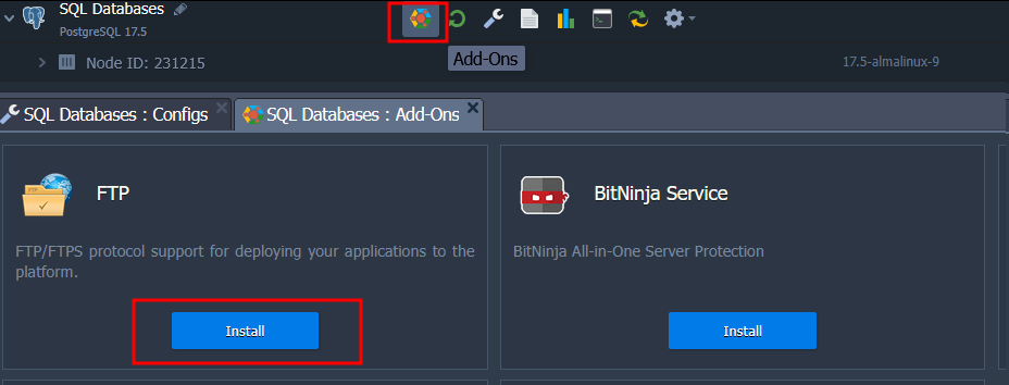 imagem mostrando o add-on do FTP na plataforma saveincloud