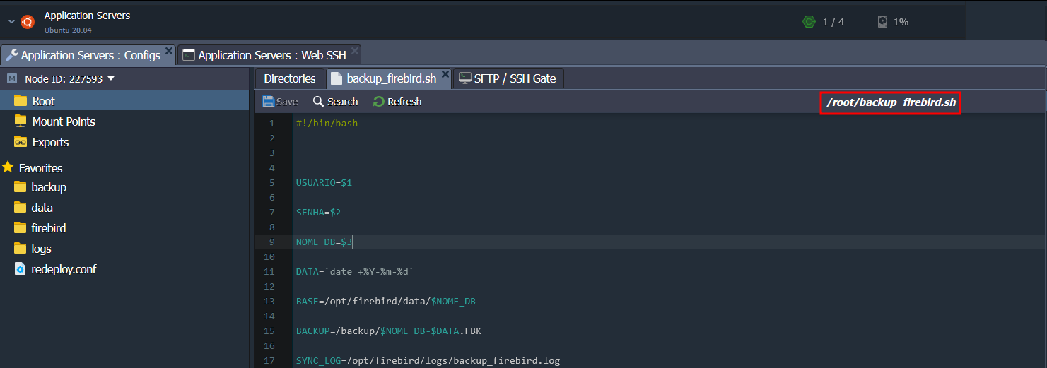 imagem mostrando o dirétorio do Script de backup Firebird