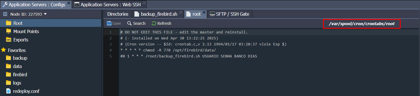 imagem mostrando o local do diretório da cron de backup