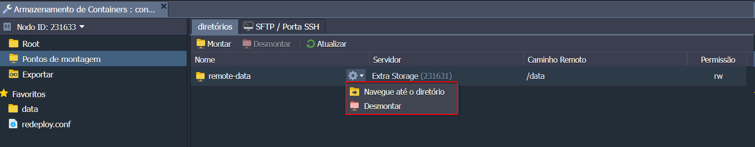 Botoes de navegação e desmontar do ponto de montagem