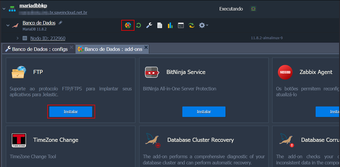 imagem mostrando o add-on do FTP na plataforma saveincloud