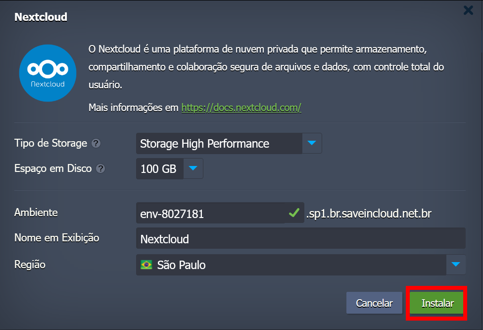 instalação do nextcloud