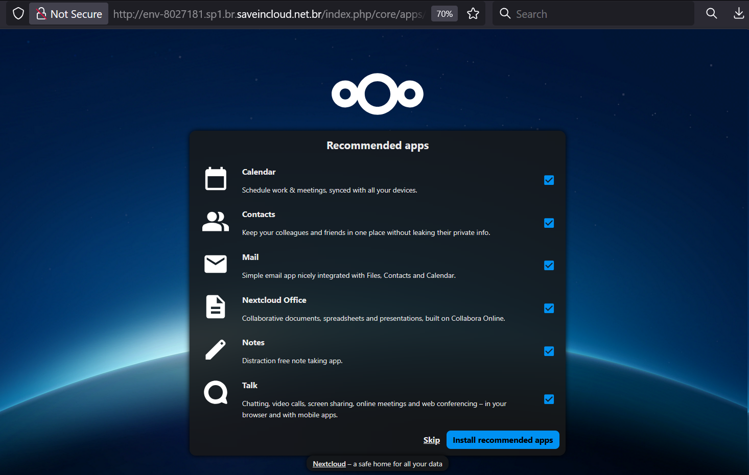 instalação opcional dos aplicativos extras nextcloud