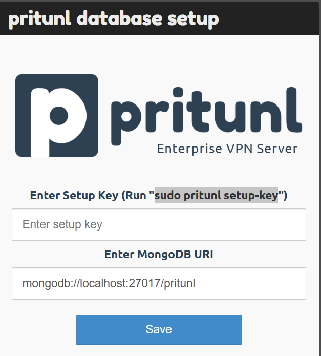 Tela Inicial Setup Pritunl