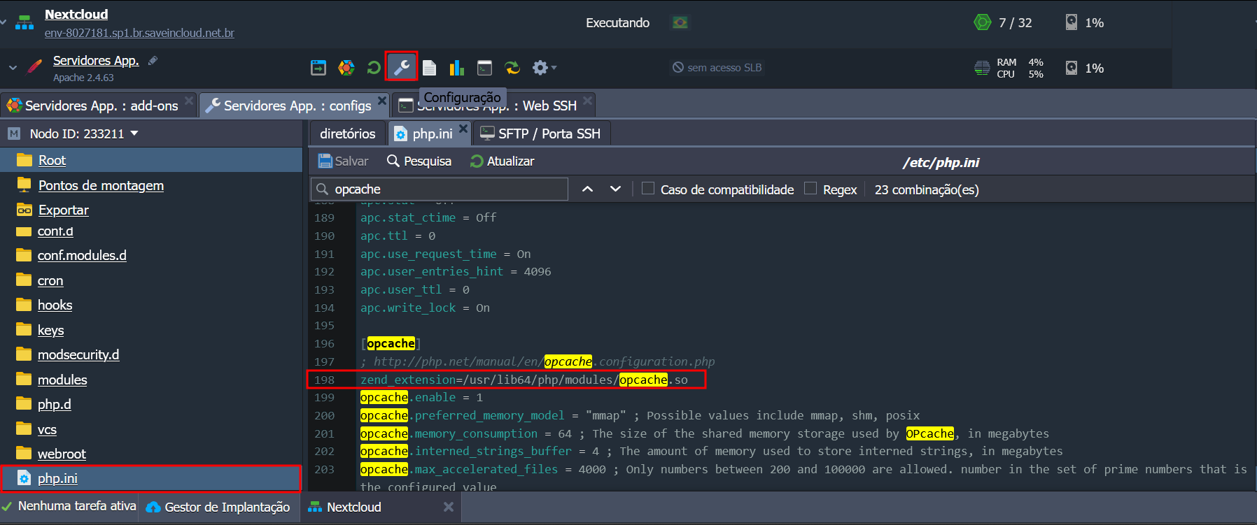 localização do Zend opcache