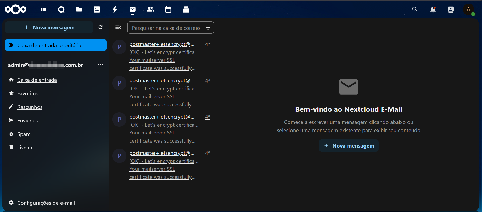 Caixa de entrada configurada
