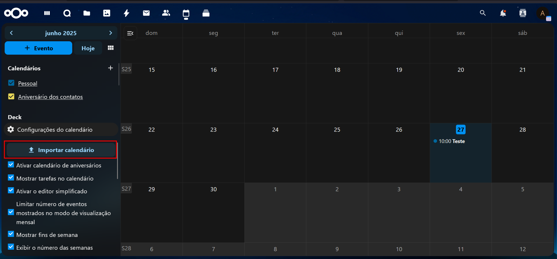 Importação de Calendário
