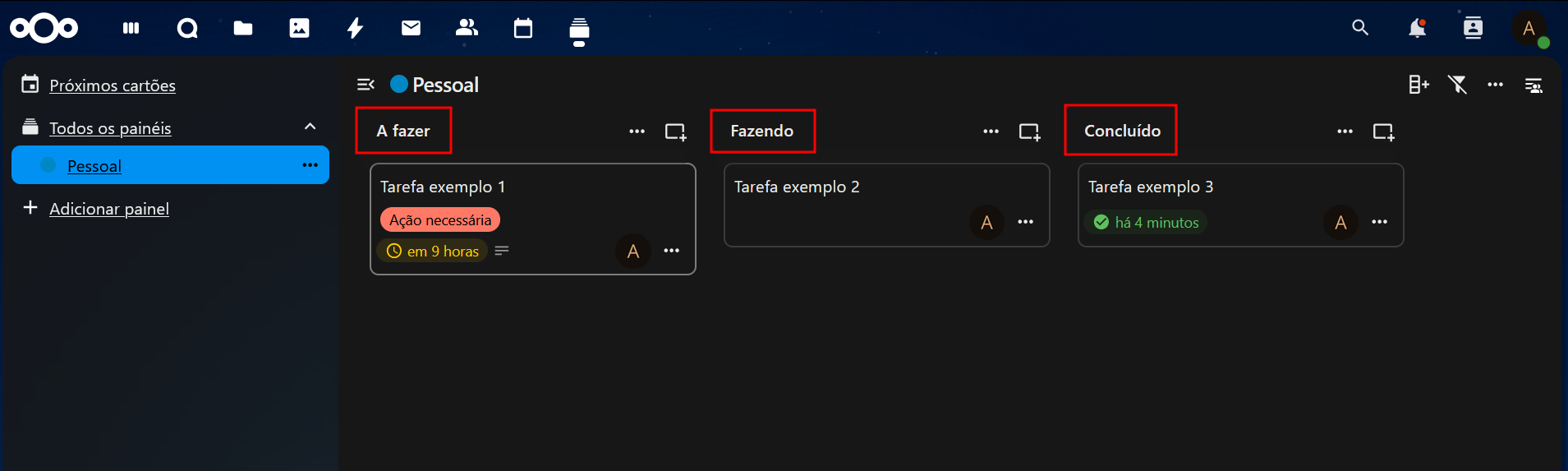 Organização do kanban