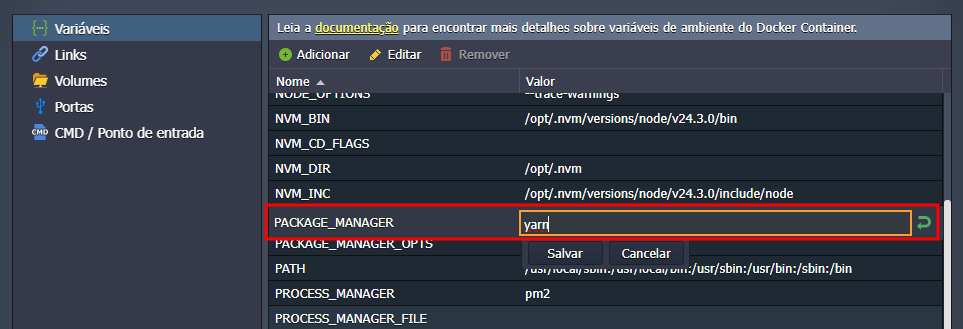 Variável Package Manager