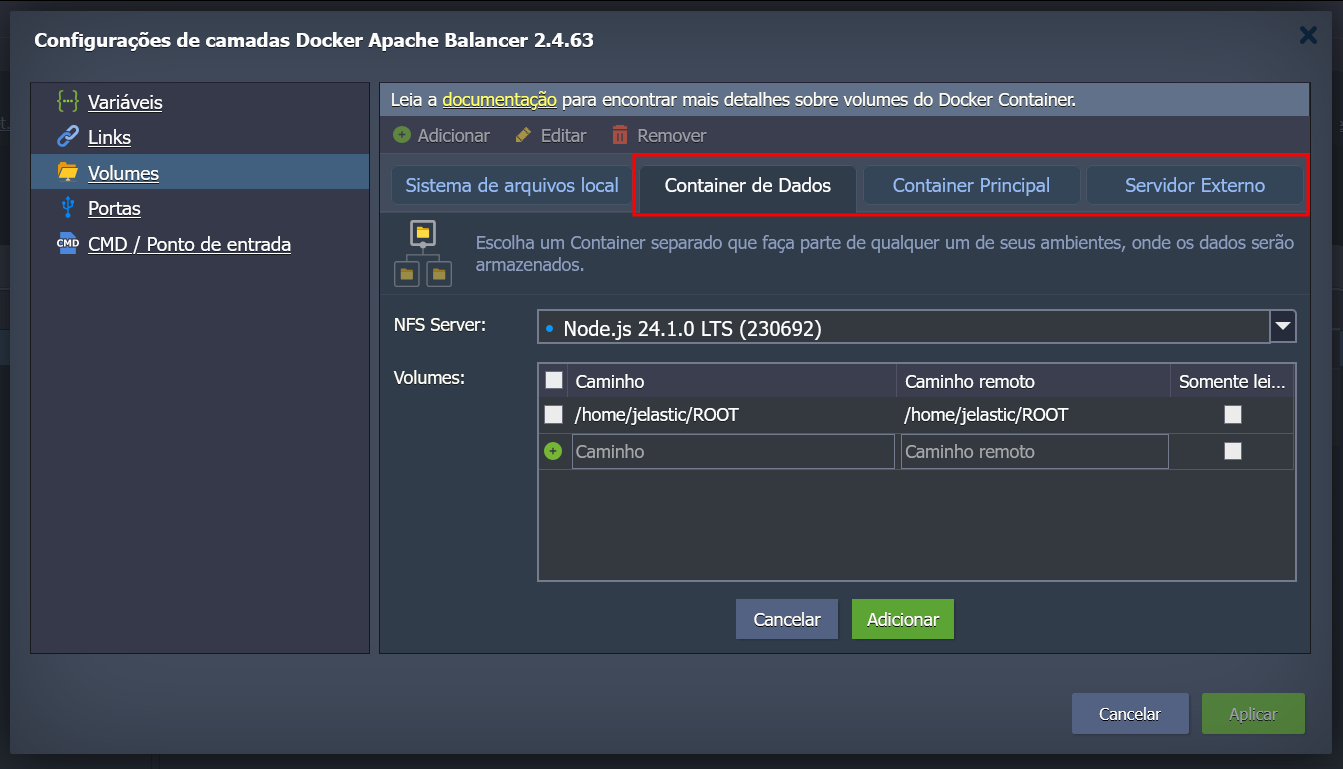Tipos de operação na interface