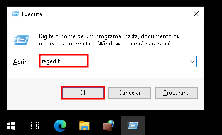 Abrindo o regedit